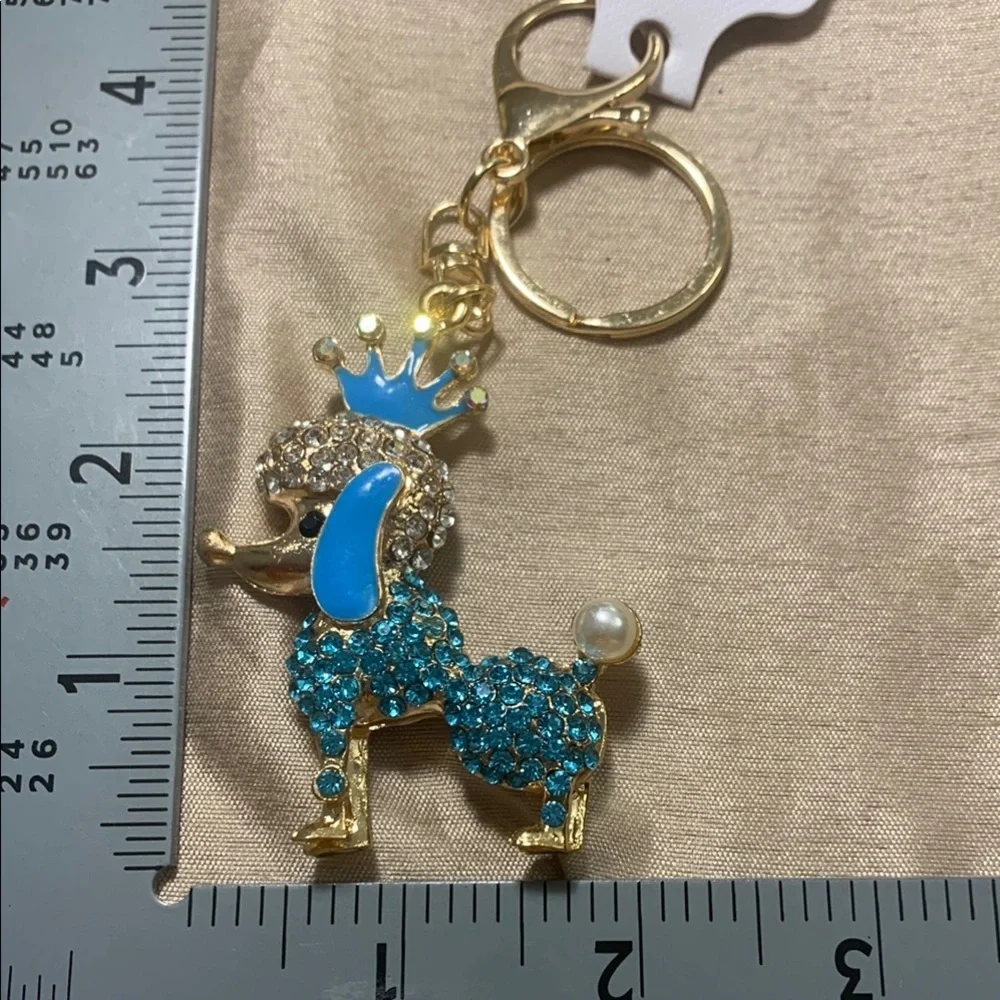 Sparkling Poodle Keychain with Crown - Blue and Gold